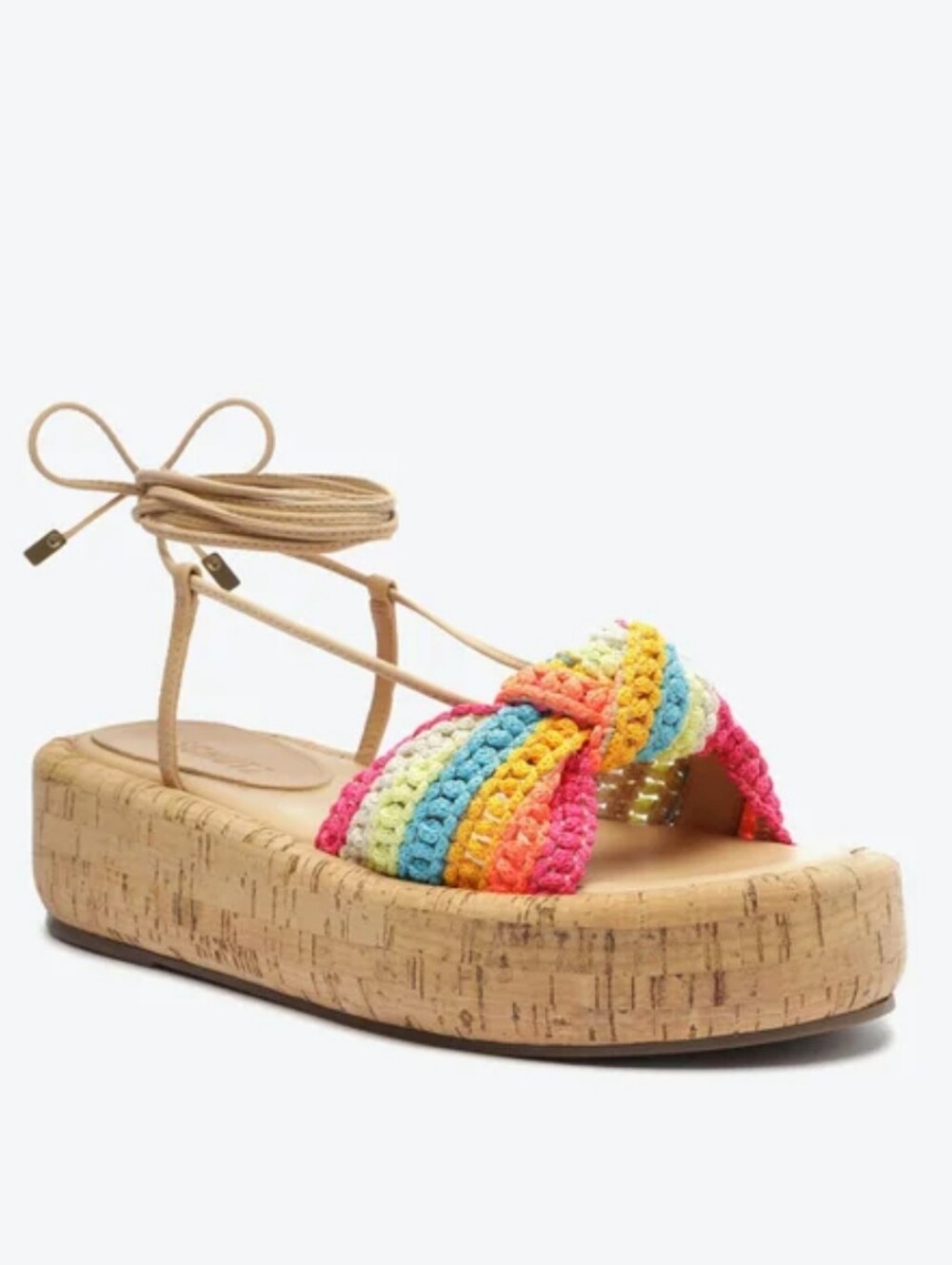 SCHUTZ Collie Atando Multicolor Crochet Tie Cork Platform Sandals